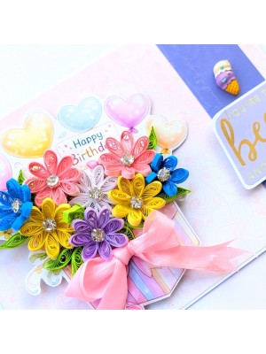 Quilled Flowers In Gift box Greeting Card