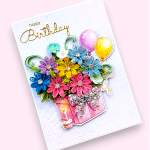 Multi Quill Flowers In Gift box Greeting Card