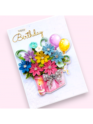 Multi Quill Flowers In Gift box Greeting Card
