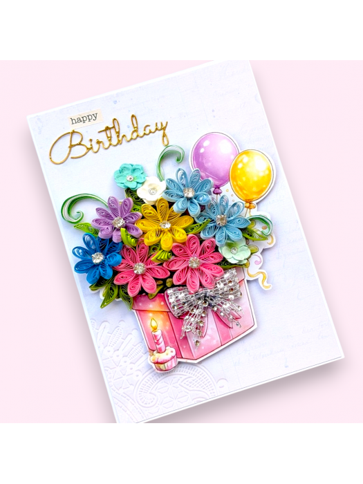 Multi Quill Flowers In Gift box Greeting Card
