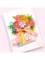 Pinks Quilled flowers in gift box greeting card