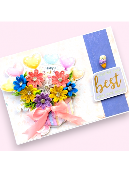 Quilled Flowers In Gift box Greeting Card