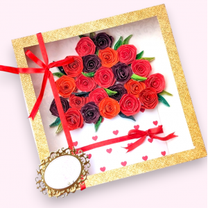Quilled greeting card in box - Red Roses 