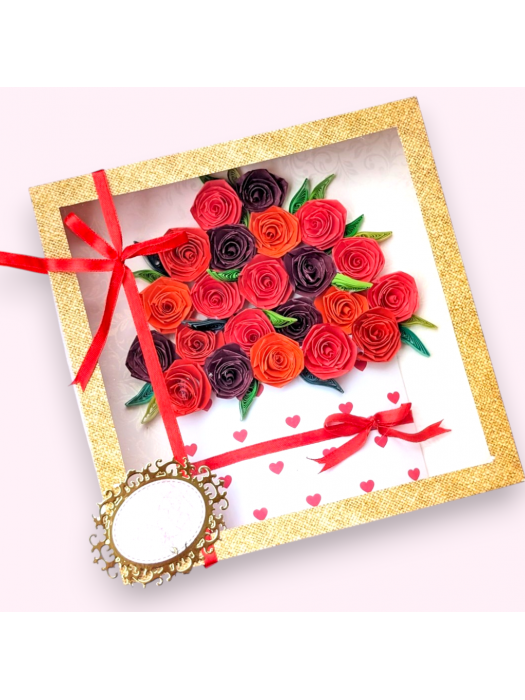 Quilled greeting card in box - Red Roses 
