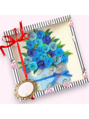 Quilled greeting card in box - Blue Roses 