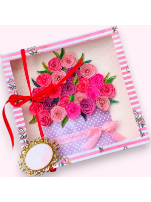 Quilled greeting card in box - Pink Roses 