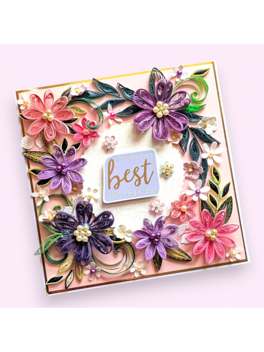 Sparkling Pink Purple Quilled Flowers Card