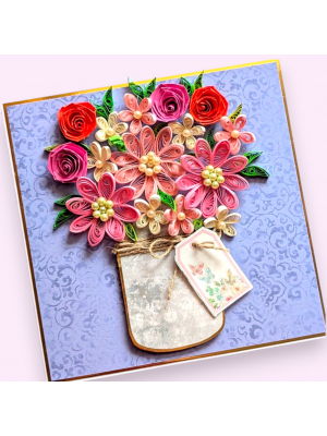 Pink Bouquet Quilled flowers greeting card