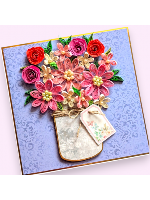 Pink Bouquet Quilled flowers greeting card