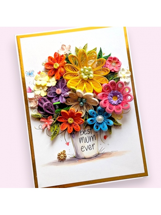 Multicolored Quilled flowers greeting cad