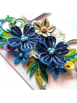 Sparkling Blues Quilled Flowers Card