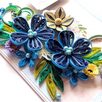 Sparkling Blues Quilled Flowers Card