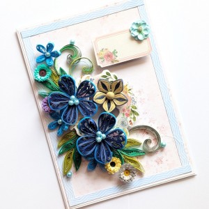 Sparkling Blues Quilled Flowers Card