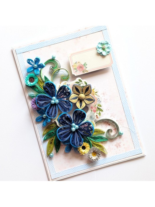 Sparkling Blues Quilled Flowers Card