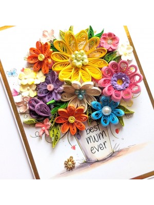 Multicolored Quilled flowers greeting cad