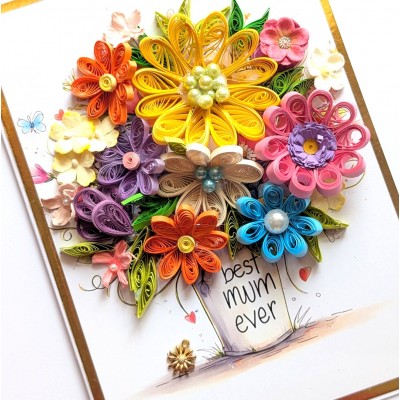 Multicolored Quilled flowers greeting cad