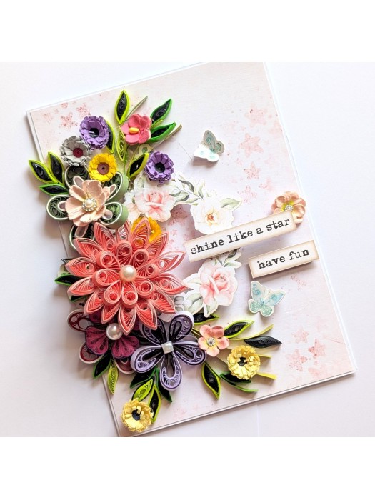 Sparkling Pinks Quilled Flowers Card