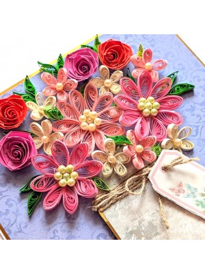 Pink Bouquet Quilled flowers greeting card