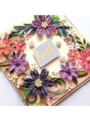 Sparkling Pink Purple Quilled Flowers Card