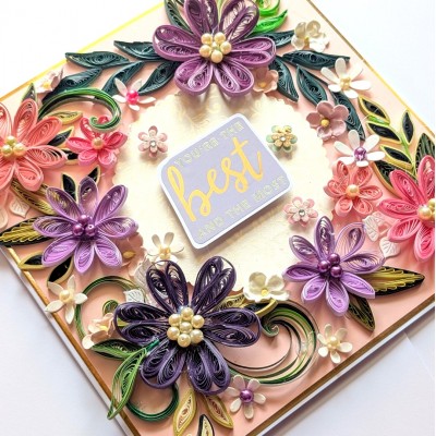 Sparkling Pink Purple Quilled Flowers Card