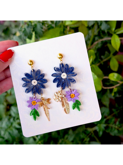 Quilled Paper Sunshine Earring - Blues