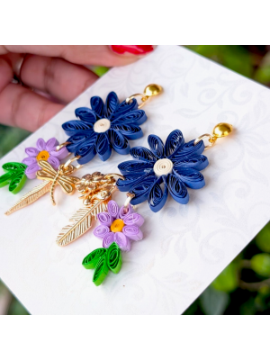 Quilled Paper Sunshine Earring - Blues