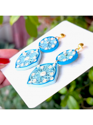 Quilled Paper Diamond Earring - Blues
