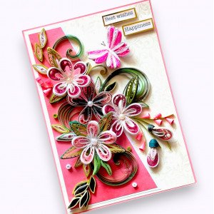 Pink Quilled Flowers Greeting Card