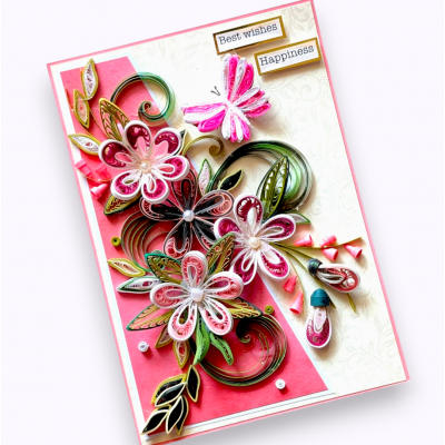Pink Quilled Flowers Greeting Card