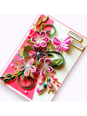 Pink Quilled Flowers Greeting Card