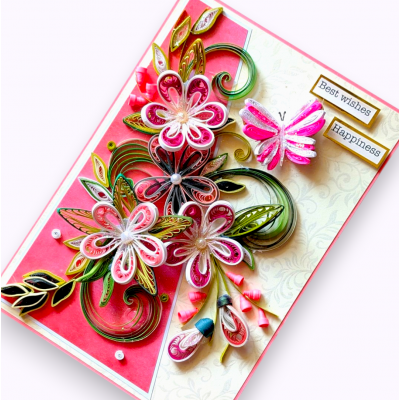 Pink Quilled Flowers Greeting Card
