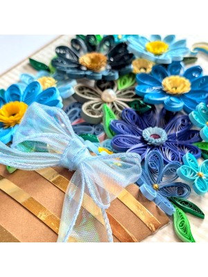 A4 size Blue quilled flowers Greeting Card 
