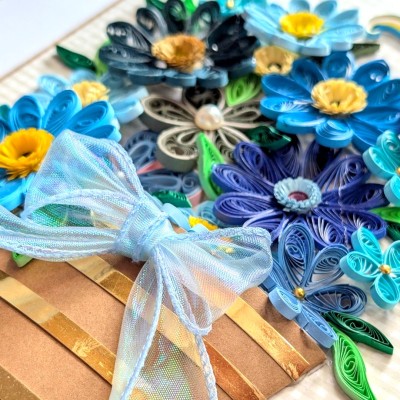 A4 size Blue quilled flowers Greeting Card 