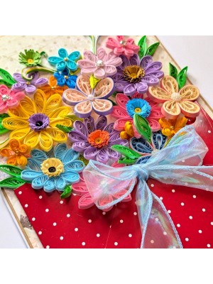 A4 Multicolored Quilled flowers in envelope greeting card