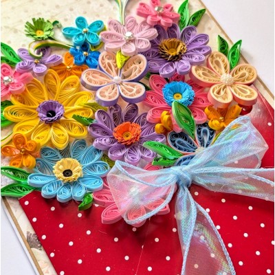 A4 Multicolored Quilled flowers in envelope greeting card