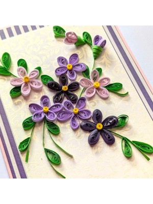 Assorted Purple quilled flowers greeting card