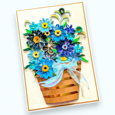A4 size Blue quilled flowers Greeting Card 