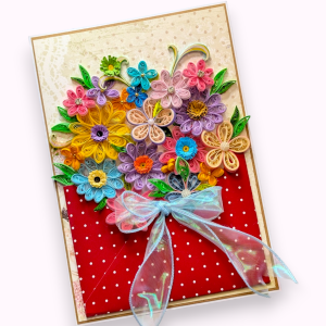 A4 Multicolored Quilled flowers in envelope greeting card