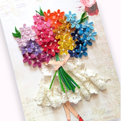A4 size Quilled Multicolor Flowers Greeting Card 