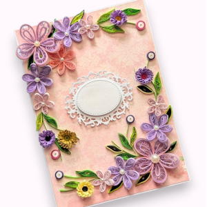 Purple Quilled Flowers Corner Greeting Card