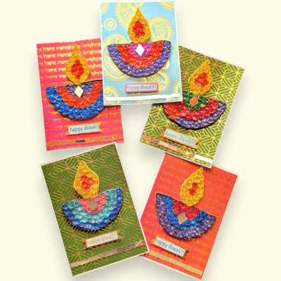 Quilled Diwali mini cards - Pack of 5 assorted
