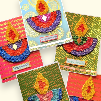 Quilled Diwali mini cards - Pack of 5 assorted