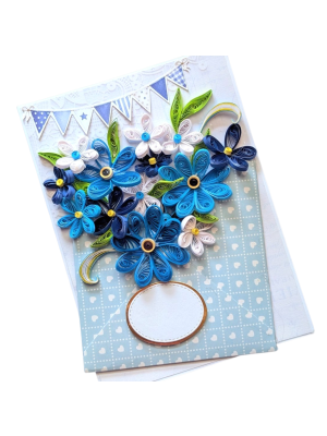 Blue Themed Quilled Flowers Greeting Card