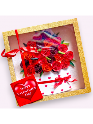 Valentine Quilled greeting card in box - Red Roses 
