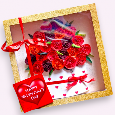 Valentine Quilled greeting card in box - Red Roses 