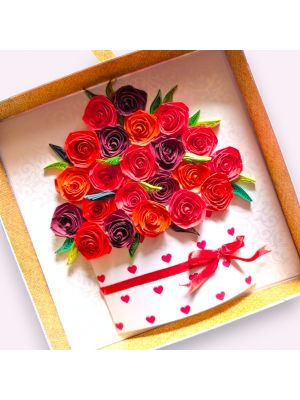 Valentine Quilled greeting card in box - Red Roses 