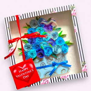Valentine Quilled greeting card in box - Blue Roses 