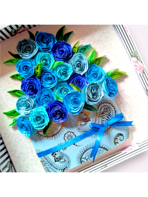 Valentine Quilled greeting card in box - Blue Roses 