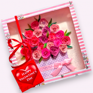 Valentine Quilled greeting card in box - Pink Roses Valentine Quilled greeting card in box - Pink Roses
