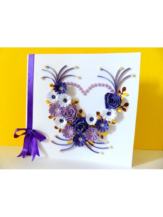 Purple Flowers and Roses In Heart Greeting Card image